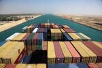 Foto, Bild: Suezkanal (Sueskanal) nrdlich von Suez von einem Grocontainerschiff aus