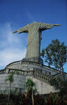 Foto, Bild: Christusstatue (Cristo Redentor) auf dem Corcovado von hinten mit Aufgang