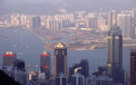 Foto, Bild: Blick vom Victoria Peak auf die City von Hongkong und Hafen