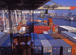 Foto, Bild: Containerumschlag am HHLA Container Terminal Burchardkai Hafen Hamburg vom Containerschiff aus