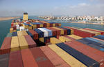 Foto, Bild: Suezkanal, Sueskanal (Suez Canal), Blick zur Einfahrt in den Suezkanal bei Suez von einem Großcontainerschiff aus